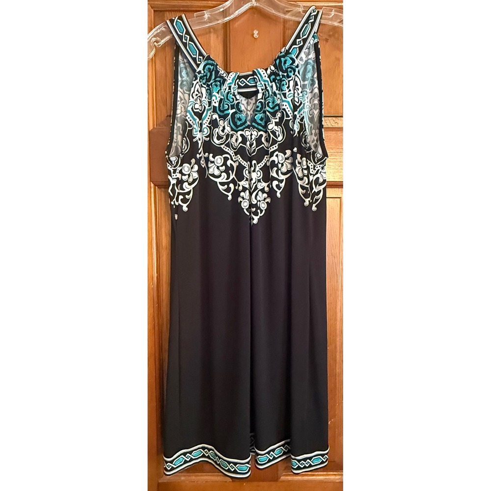 White House Black Market Medallion Print Halter Dress‎ Teal Black White Medium